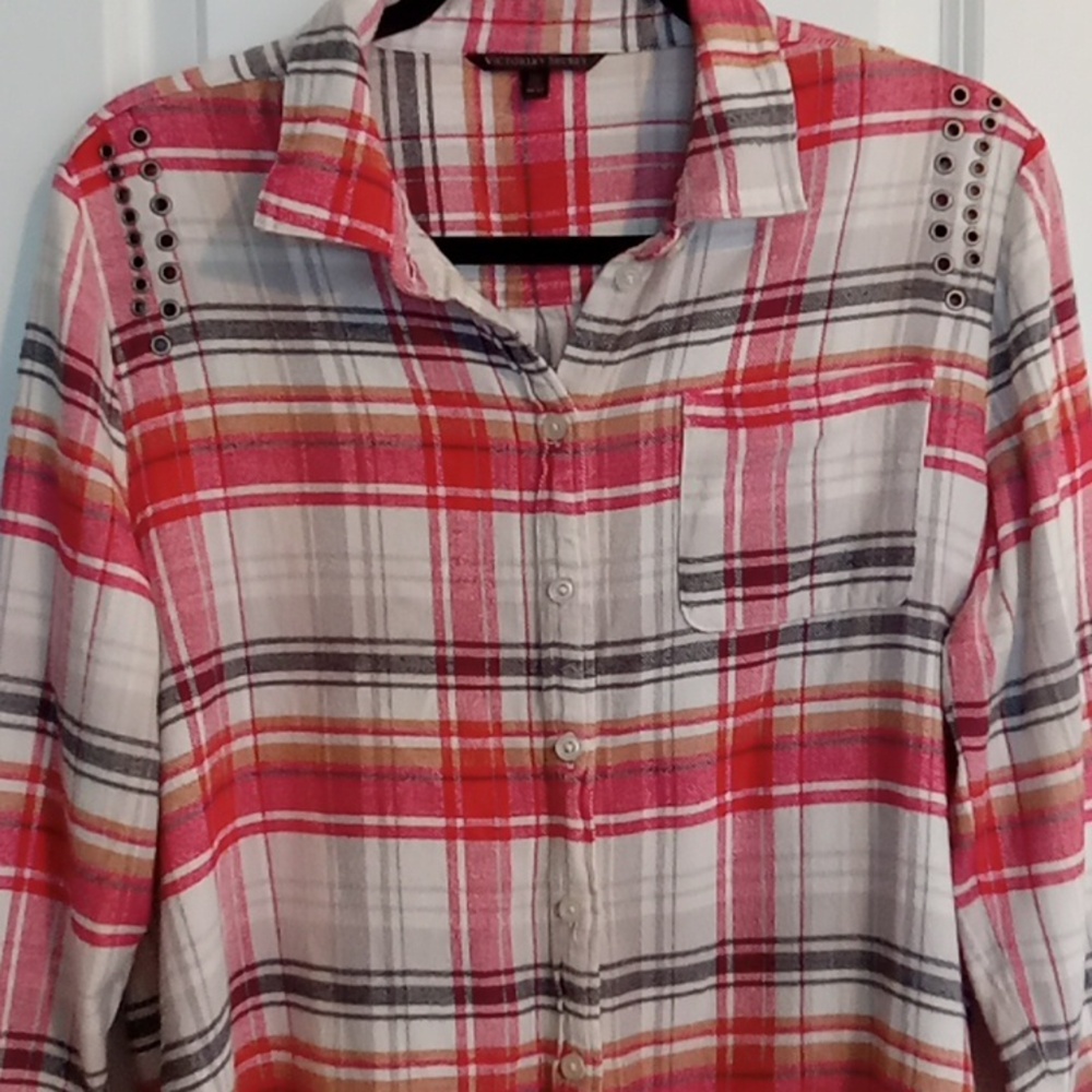 Victoria's Secret Red and White Plaid Button Down Shirt